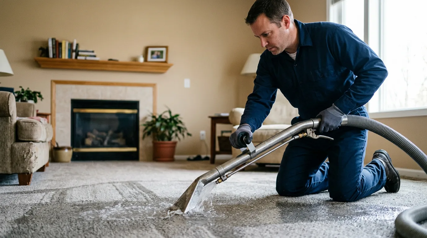 Water damage restoration technician working near North Providence, RI